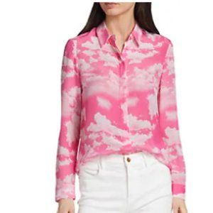 Alice + Olivia NWT $330 Willa PINK "CLOUD SURFING" 100% Silk button-front shirt